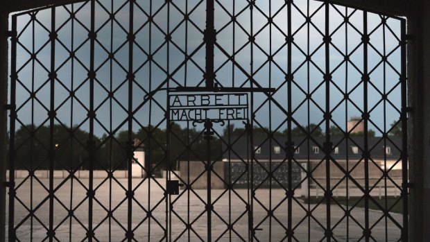 The entrance gate of the former concentration camp in Dachau, Germany.