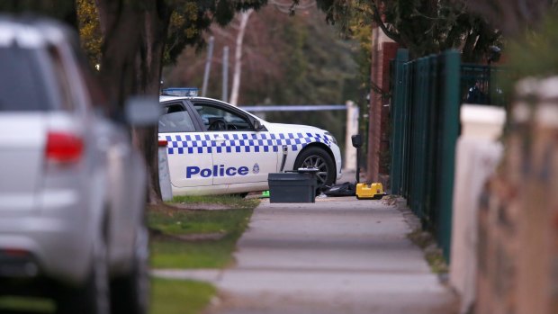 The scene in Moonee Ponds where an officer was shot in the head by criminals trying to flee police in 2015.