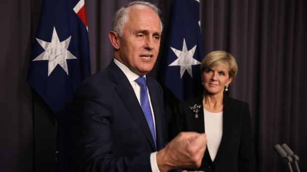 Malcolm Turnbull and Julie Bishop after the vote. 