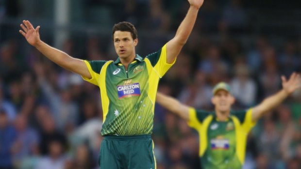 Oh, what a night: Nathan Coulter-Nile dismisses Ryan McLaren - one of his four wickets for the night.