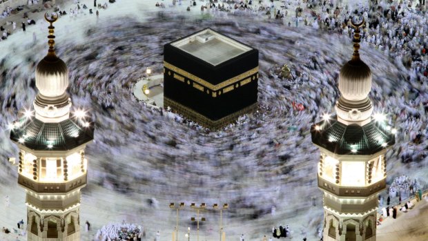 Tens of thousands of Muslim pilgrims move around the Kaaba inside the Grand Mosque during the annual Hajj in Mecca, Saudi Arabia.