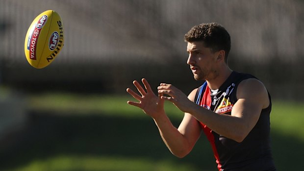 Bulldog Tom Liberatore has some work to do on the training track.