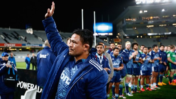 So long: Keven Mealamu of the Blues says goodbye to the Eden Park faithful. 