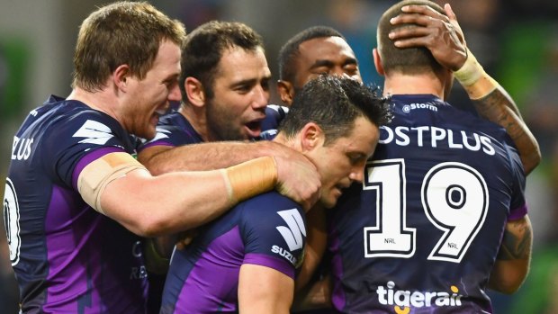 On top: The Melbourne Storm cruised to victory – and the minor premiership – on Saturday night.