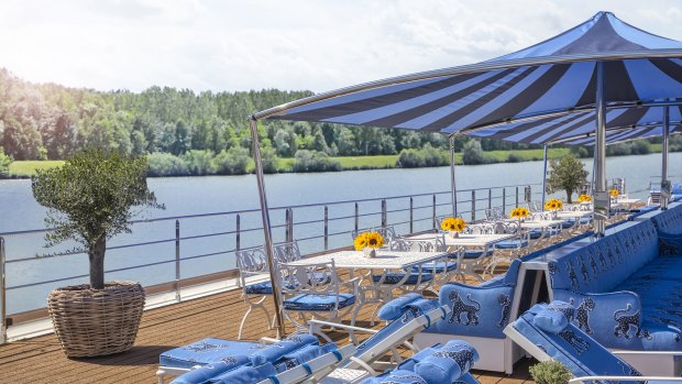 The top deck of Uniworld's Bordeaux-based river cruise ship Bon Voyage.