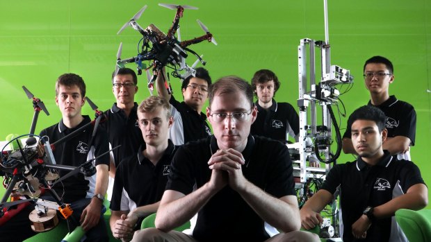 Mechatronics engineer Mark Whitty (front centre) with the UNSW team off to Abu Dhabi to compete for $US5 million in the world's richest robotics competition.