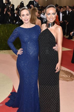 Emily Blunt and Olivia Wilde at the 2017 Met Gala wearing Michael Kors Collection gowns.