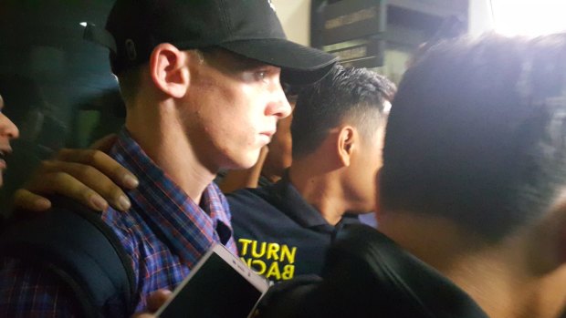 Jamie Murphy leaves Kuta police station after his release.