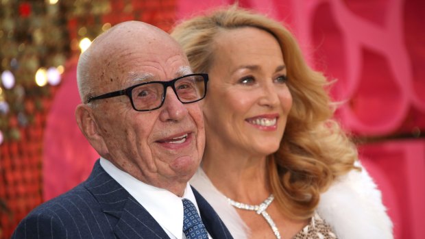 Rupert Murdoch and Jerry Hall pose for photographers at a film premiere in June. 