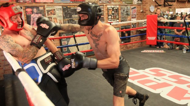 Boxers Jack Brubaker, right, and Davey Browne sparring in 2013.