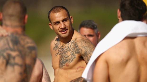 New era: Blake Ferguson watches on during the Kangaroos' team recovery session.