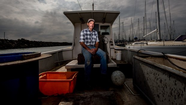 Commercial fishermen Dugga Beazley on his boat at St Kilda.