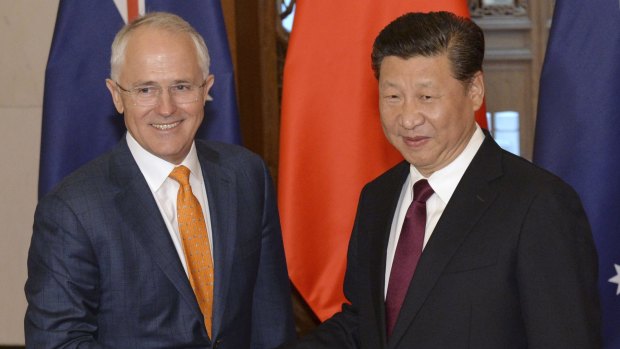 Australian Prime Minister Malcolm Turnbull and Chinese President Xi Jinping in Beijing.