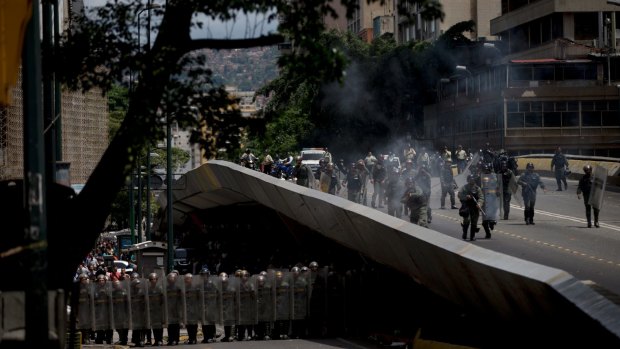 Heavy police presence in downtown Caracas on Thursday.  