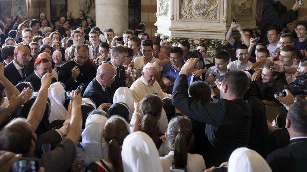 Pope Francis at the Sacred Heart Cathedral in Sarajevo on Saturday.