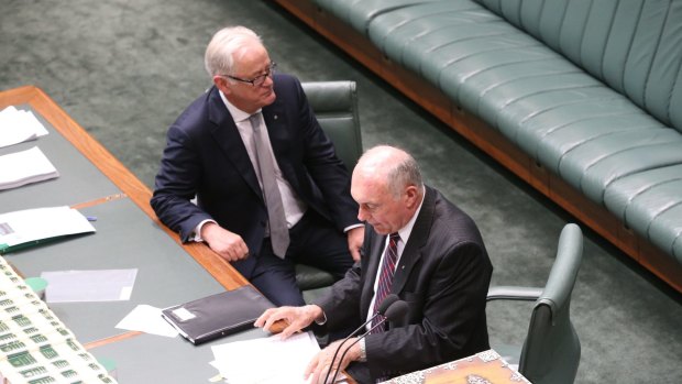 Leaving: Trade Minister Andrew Robb and Deputy Prime Minister Warren Truss at Parliament House on Thursday.