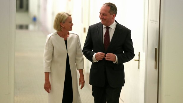 Leading the charge for decentralisation: Nationals leader Barnaby Joyce and his deputy Fiona Nash. 
