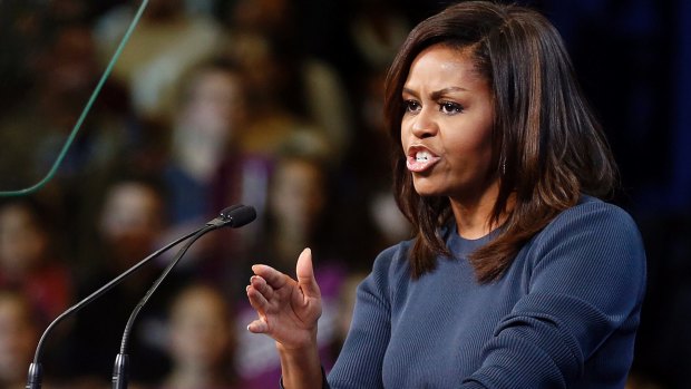 First lady Michelle Obama speaks during a campaign rally for Democratic presidential candidate Hillary Clinton.