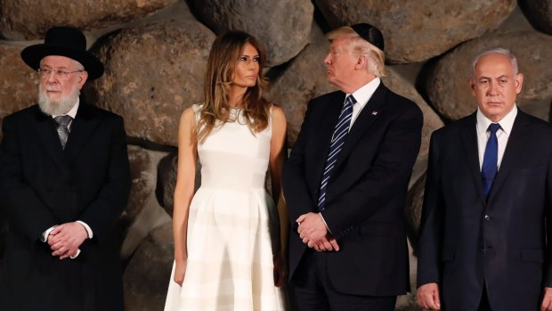 US President Donald Trump and Melania Trump, next to Israeli PM Benjamin Netanyahu, on tour in Israel.