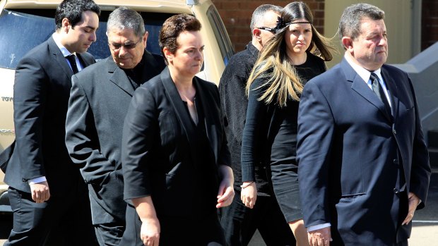 Relatives of the Rozelle blast victims Bianka and Jude O'Brien arrive for the funeral service. 