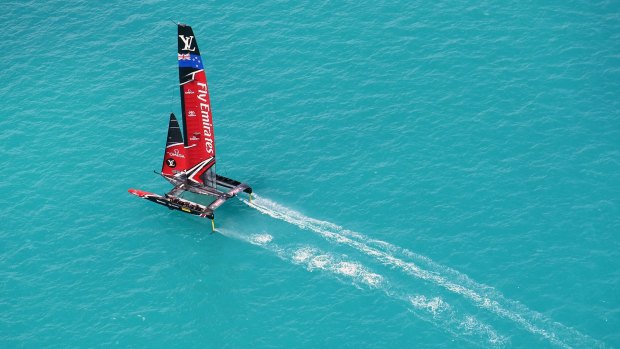 Photo provided by America's Cup Events Authority shows the Kiwis during an America's race against the USA in Hamilton, Bermuda.