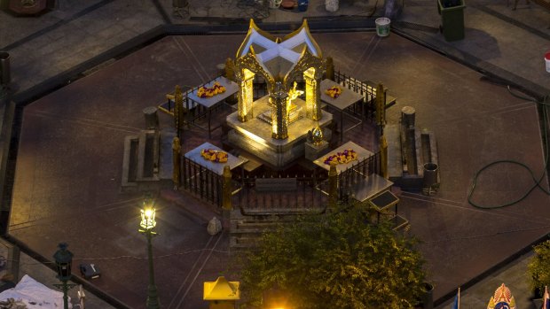 The Erawan Shrine, the site of last week's deadly blast, after the debris was cleared.