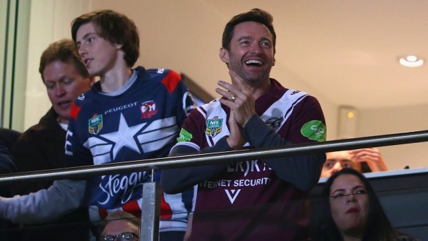 Manly tragic: Hugh Jackman was on hand to watch the Sea Eagles' thrashing at the hands of the Roosters.
