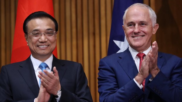 Prime Minister Malcolm Turnbull and Premier Li Keqiang of China at Parliament House on Friday. 