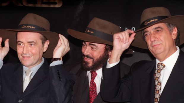 The Three Tenors at their press conference before their concert at the MCG in 1997. From left: Jose Carreras, Luciano Pavarotti and Placido Domingo. 
