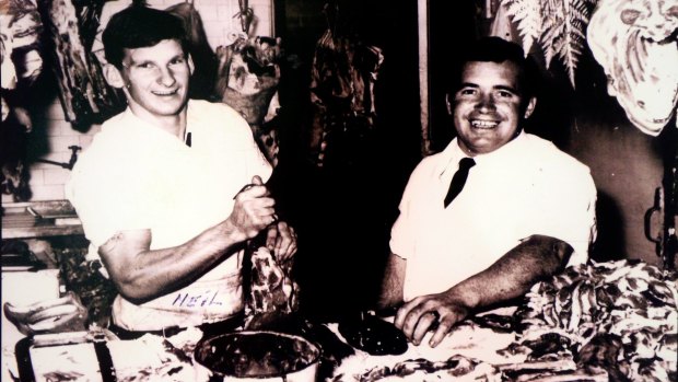 Neil McNair and his good friend John Hawkins at Neil's Meats in the late '60s.