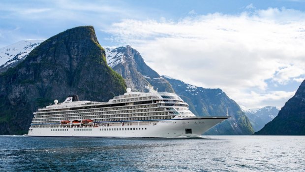 Viking Star cruises through the fjords near Flam, Norway.
