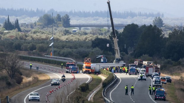The AP7 highway that links Spain with France along the Mediterranean coast was blocked near Freginals, halfway between Valencia and Barcelona.