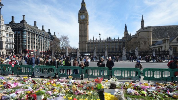 Tributes in Parliament Square for the those who lost their lives in the attack. 