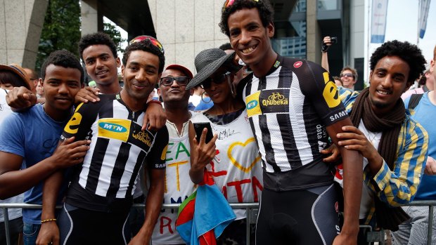 Out of Africa: Merhawi Kudus and Daniel Teklehaimanot of MTN-Qhubeka are all smiles before the Tour de France began.