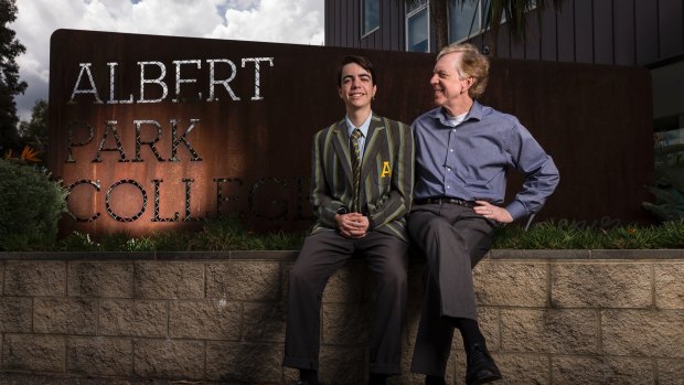 Timothy Norris and his 15-year-old son Nicholas, who moved from an independent school to Albert Park College. 