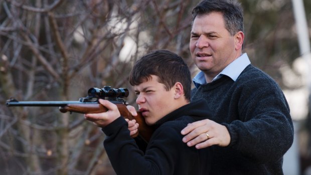 Shooters, Fishers and Farmers Party member, Phil Donato with 13-year-old son Sean on their property outside Orange.