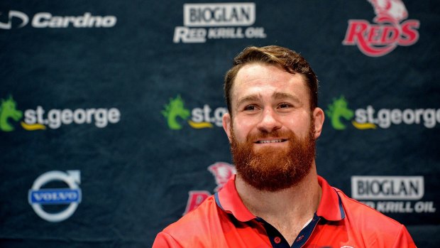 England bound: Queensland Reds forward James Horwill speaks to the media at Ballymore Stadium announcing he has signed a three-year deal for after the 2015 Rugby World Cup with English Rugby club Harlequins.