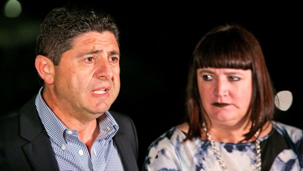 Unanimous: Ray Dib and Raelene Castle address the media after the four-hour meeting in which they said the board was united behind Des Hasler for 2017. 