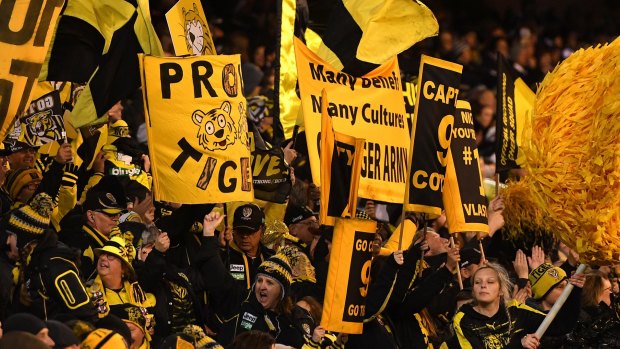 The Tiger Army: Richmond fans show their joy in the qualifying final win over Geelong.
