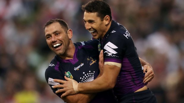 Big guns: Cameron Smith celebrates with Billy Slater who Storm hope will play on. 