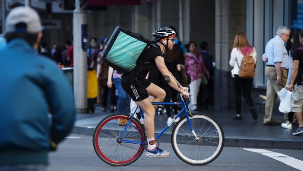 Sydney's city streets are not particularly bike friendly however Deliveroo and Foodora riders are becoming more common.