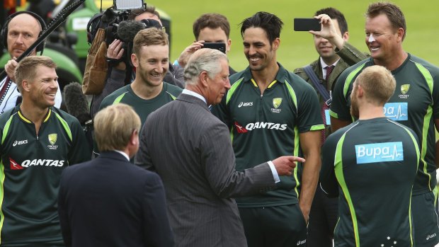 Holding (royal) court: Prince Charles, Prince of Wales, meets David Warner, Peter Nevill and Mitchell Johnson.