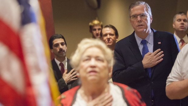 Former Florida governor and Republican presidential hopeful Jeb Bush recites the pledge of allegiance in South Carolina this week. But should it only be said in English?