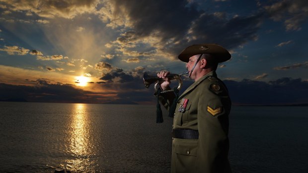 Getting ready: Andrew Barnett, who will play the bugle at the Anzac Day dawn service at Gallipoli. 