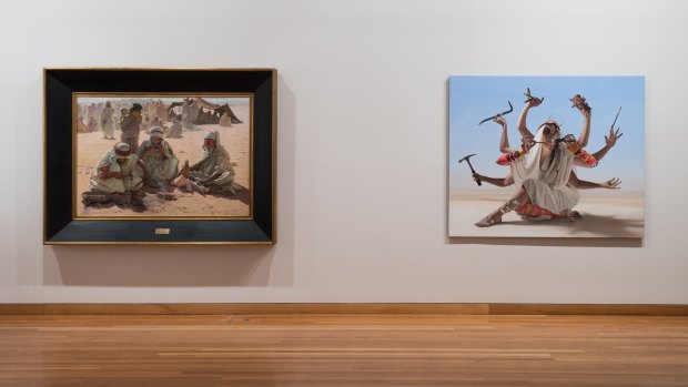 From left, Thomas Sheard's The Arab Blacksmith, c.1900, and Juan Ford's Inappropriator,  2018.  