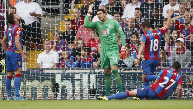 Crystal Palace's Damien Delaney scores an own goal against Arsenal.