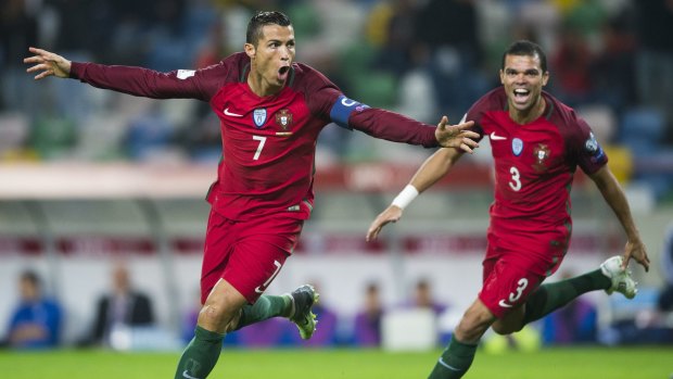 Portugal's Cristiano Ronaldo celebrates after scoring one of his four goals against Andorra.