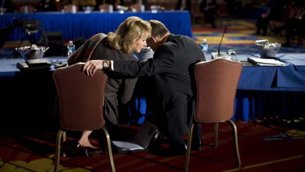 Corridors of power: Oklahoma governor Mary Fallin, left, talks to Bob McDonnell during the National Governors Association's winter meeting in Washington in 2013.  