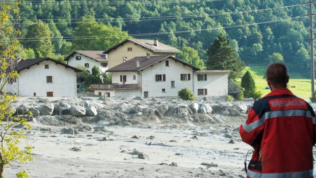 A landslide that hit the village Bondo in southern Switzerland. 