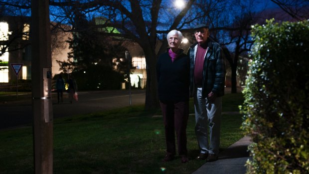 Margaret and David Simmonds, of Forrest, are concerned how dark Canberra streets are, with uneven paths also common. 